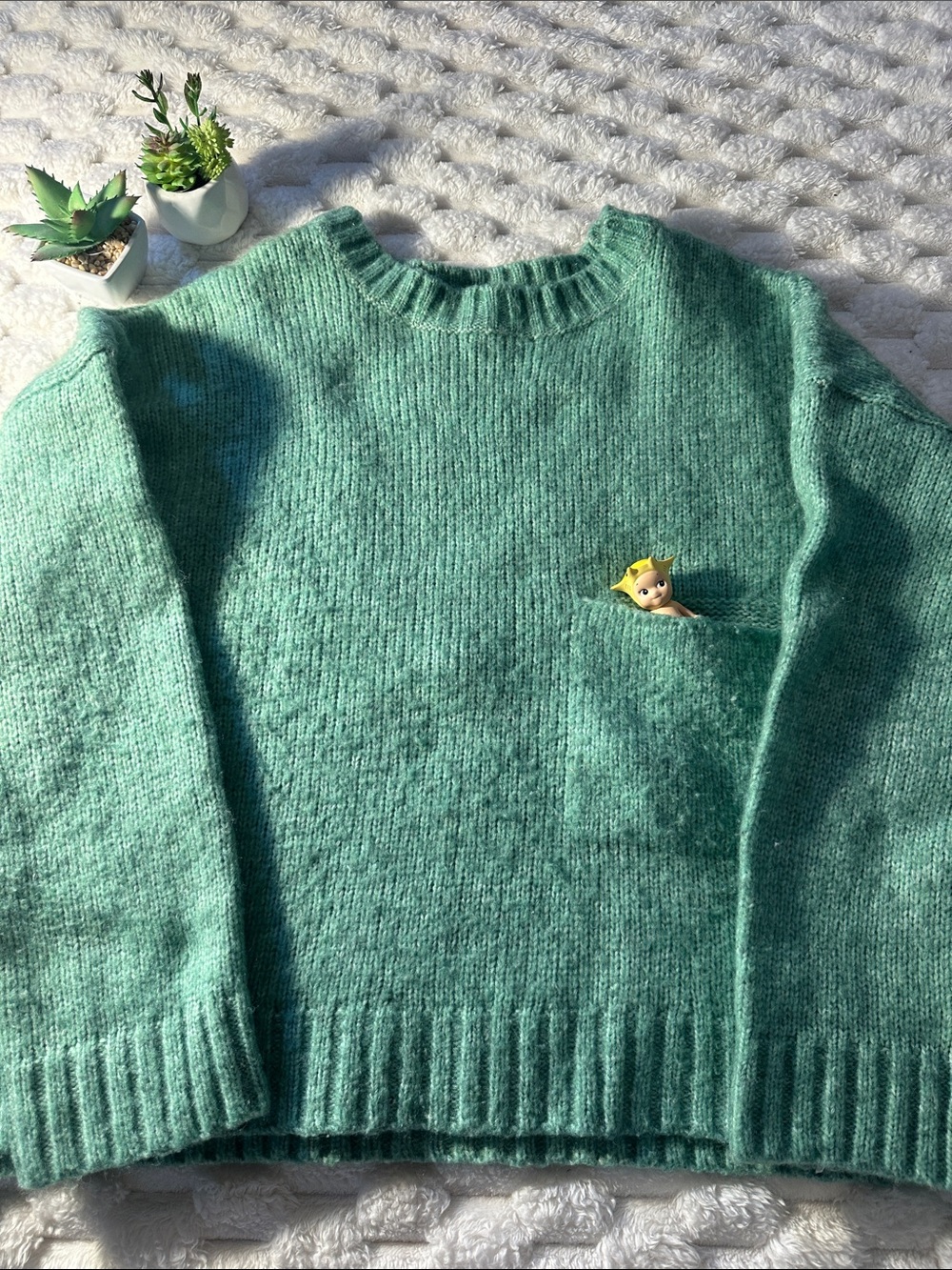 Vero Moda Sage Green Crewneck Sweater with Pocket